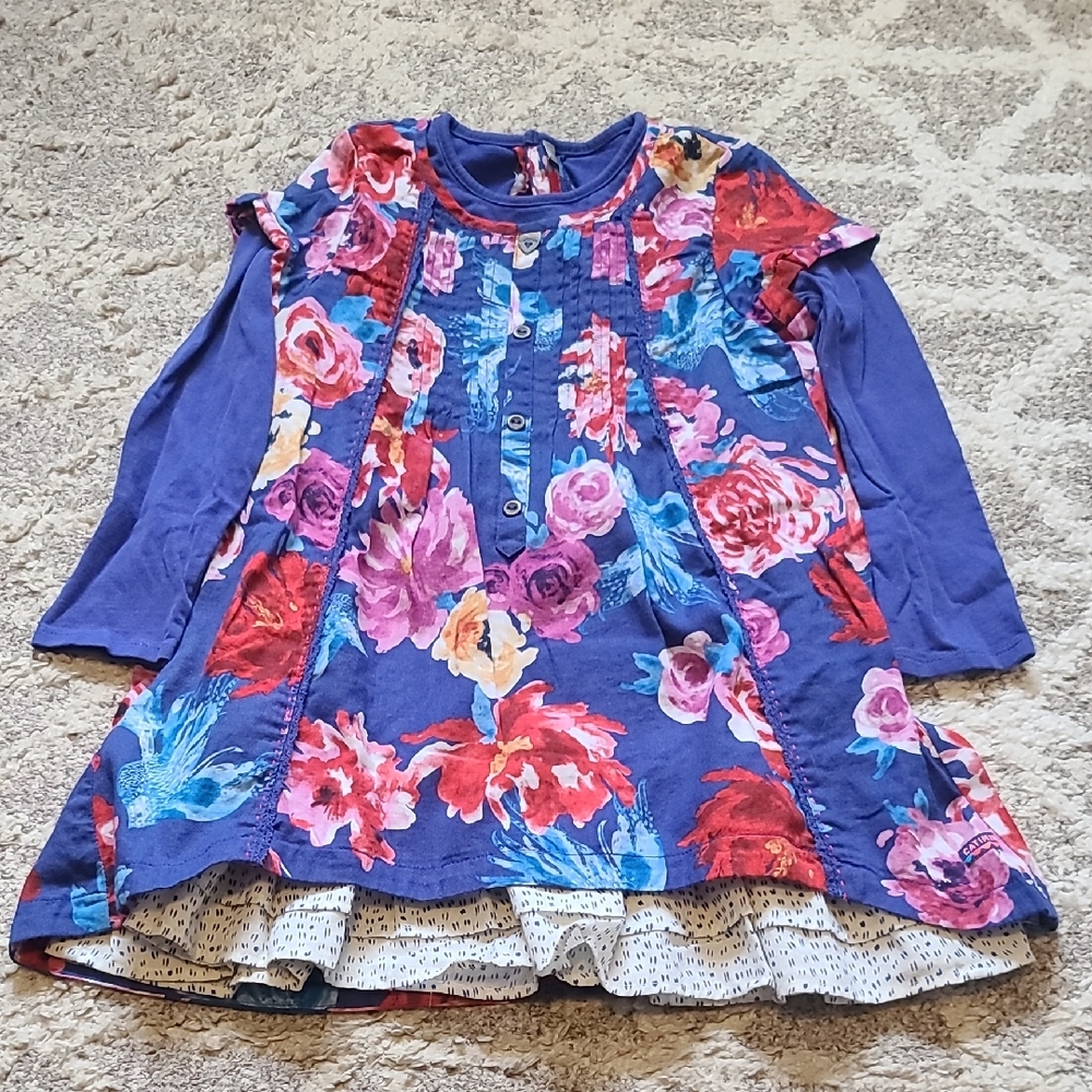 4 for $28 - Girls 5 Years Blue Long Sleeve Floral Dress